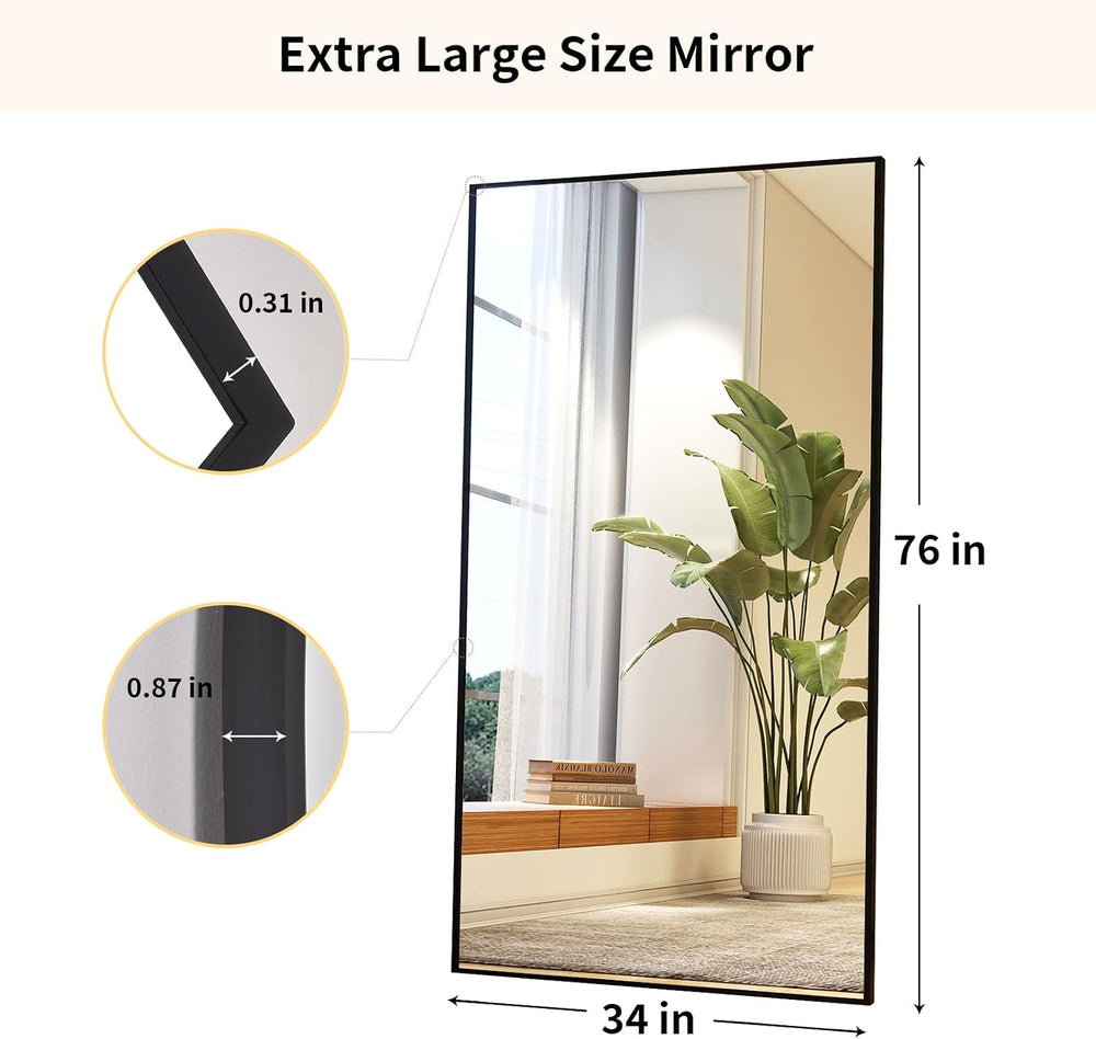 Easly 34"x76" Full Length Mirror with Stand, Large Rectangular Floo...
