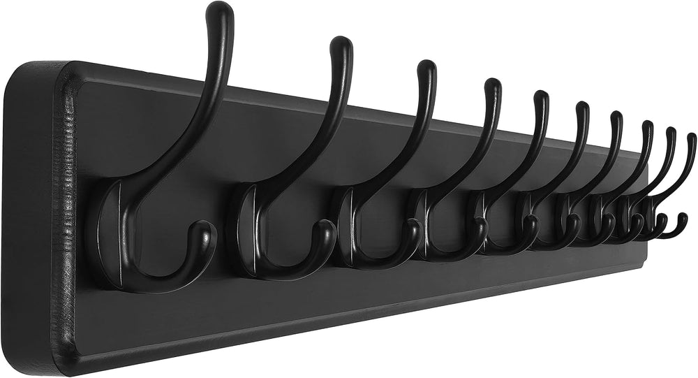 SKOLOO Rustic Wall Mounted Coat Rack, 10 Hooks, 38", Solid Wood, Black