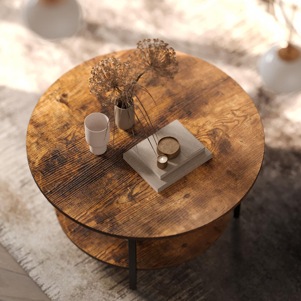 FABATO 26.77” Round Lift Top Coffee Table with Storage, Rustic Brown