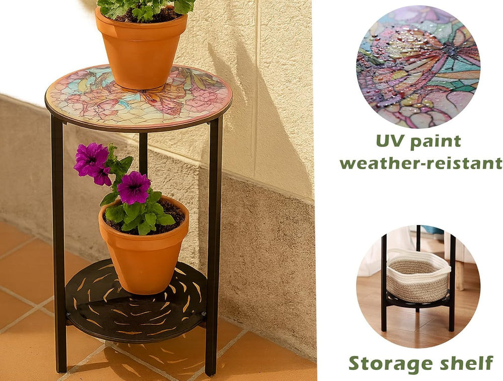 2 Packs Two-Tier Metal Round Side Table Set of Two Black Accent Coffee Tables...