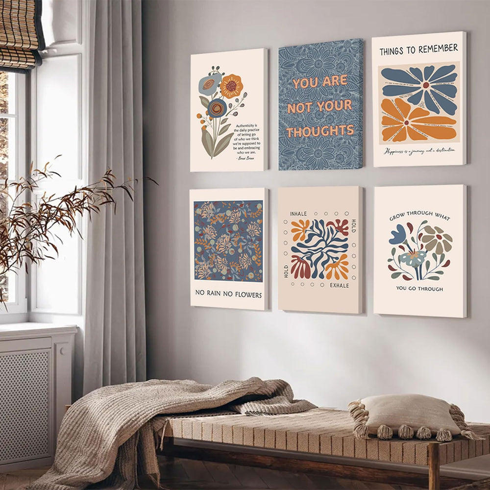 6 Mental Health Canvas Wall Art Bohemian Style Motivational Psychology Wall D...