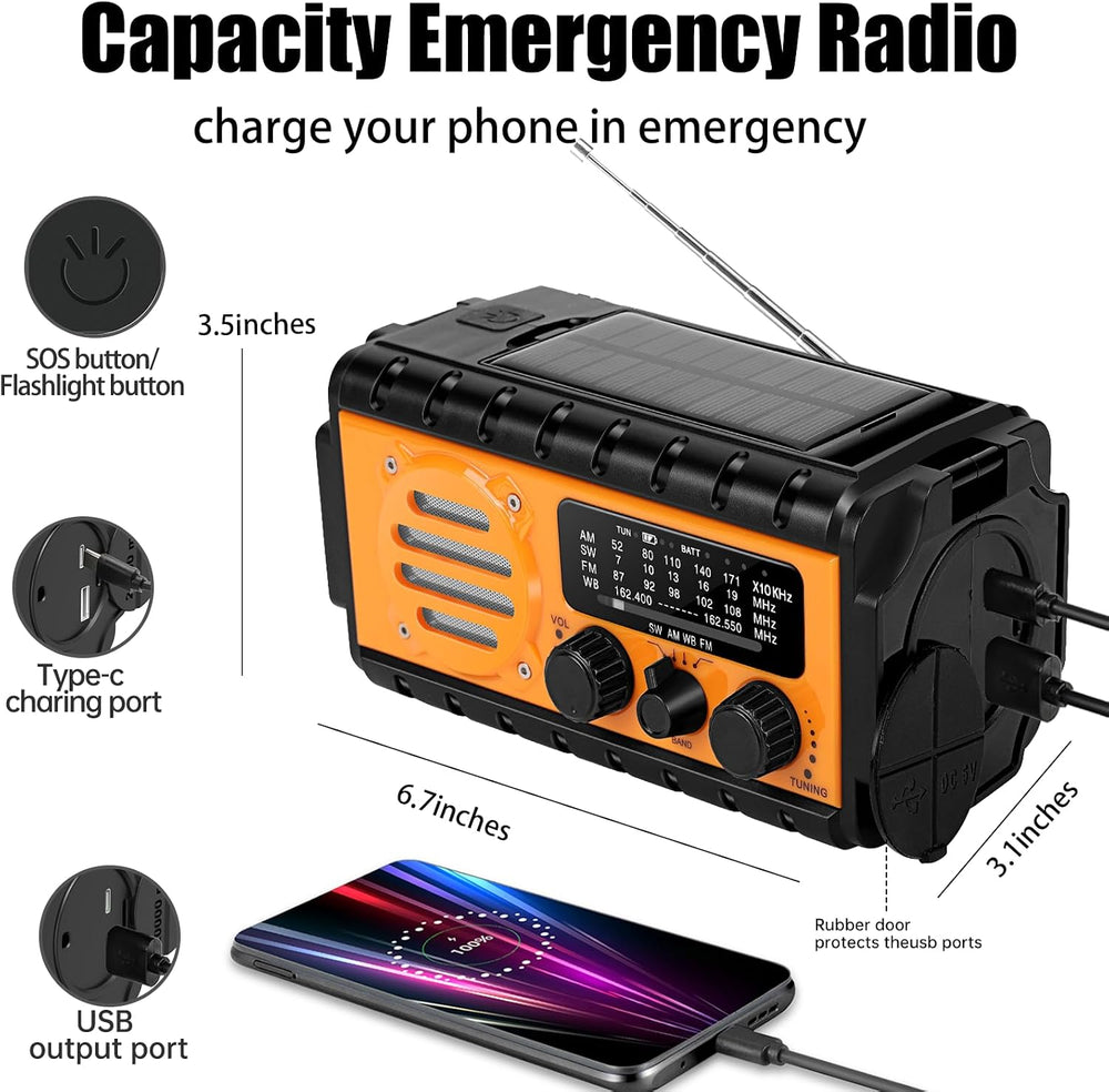 QAUYYW Solar Hand Crank Emergency Radio, 20000mAh AM FM NOAA Weather Radio