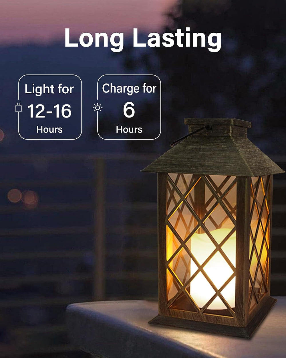 2 Pack 14'' Durable Tempered Glass Solar Lanterns Outdoor Waterproof