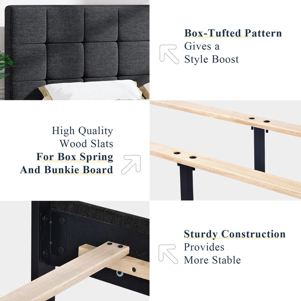 Allewie Queen Size Panel Bed Frame Box Spring Needed Dark Grey