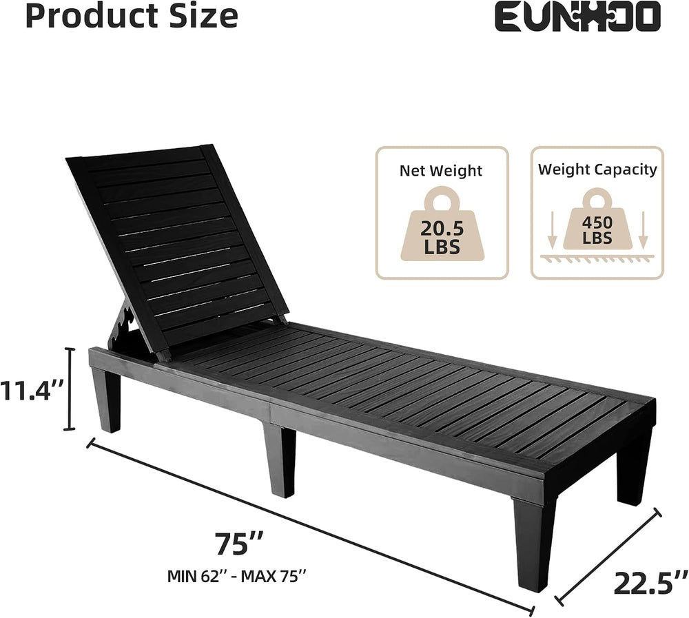 EUNHOO Chaise Lounge Outdoor Set of 4,Adjustable Pool Lounge Chair with 5 Pos...