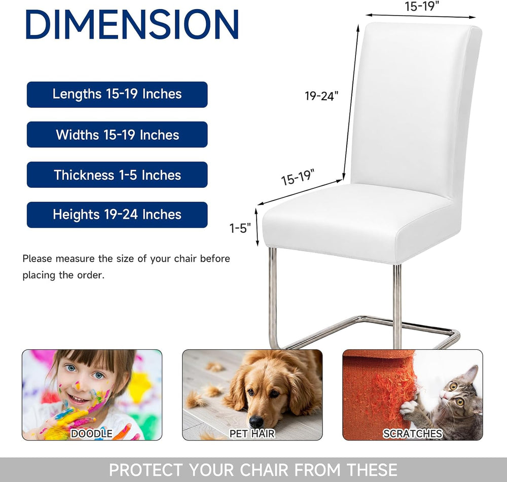 Leather Chair Covers for Dining Chairs Set of 4 Waterproof, White