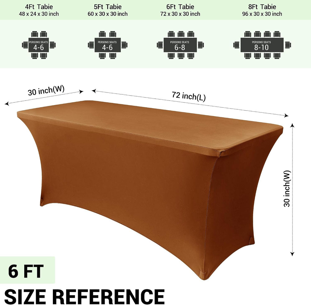 Obstal 6 Pack Stretch Spandex Table Covers for 6 Foot Tables, Light Coffee
