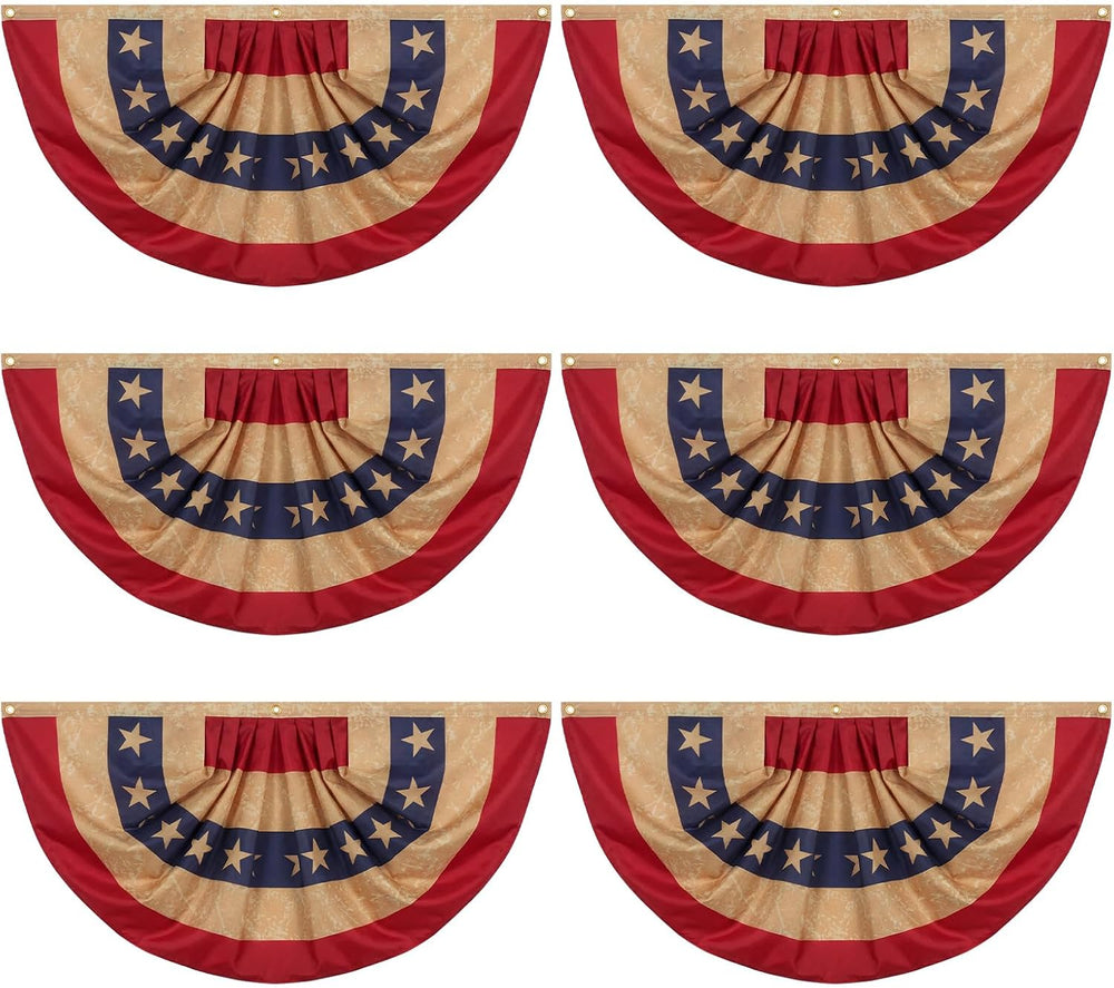 Fanfanwin 6 Pcs Tea Stained Patriotic Bunting Flag 4th July Banner,2x4 Ft