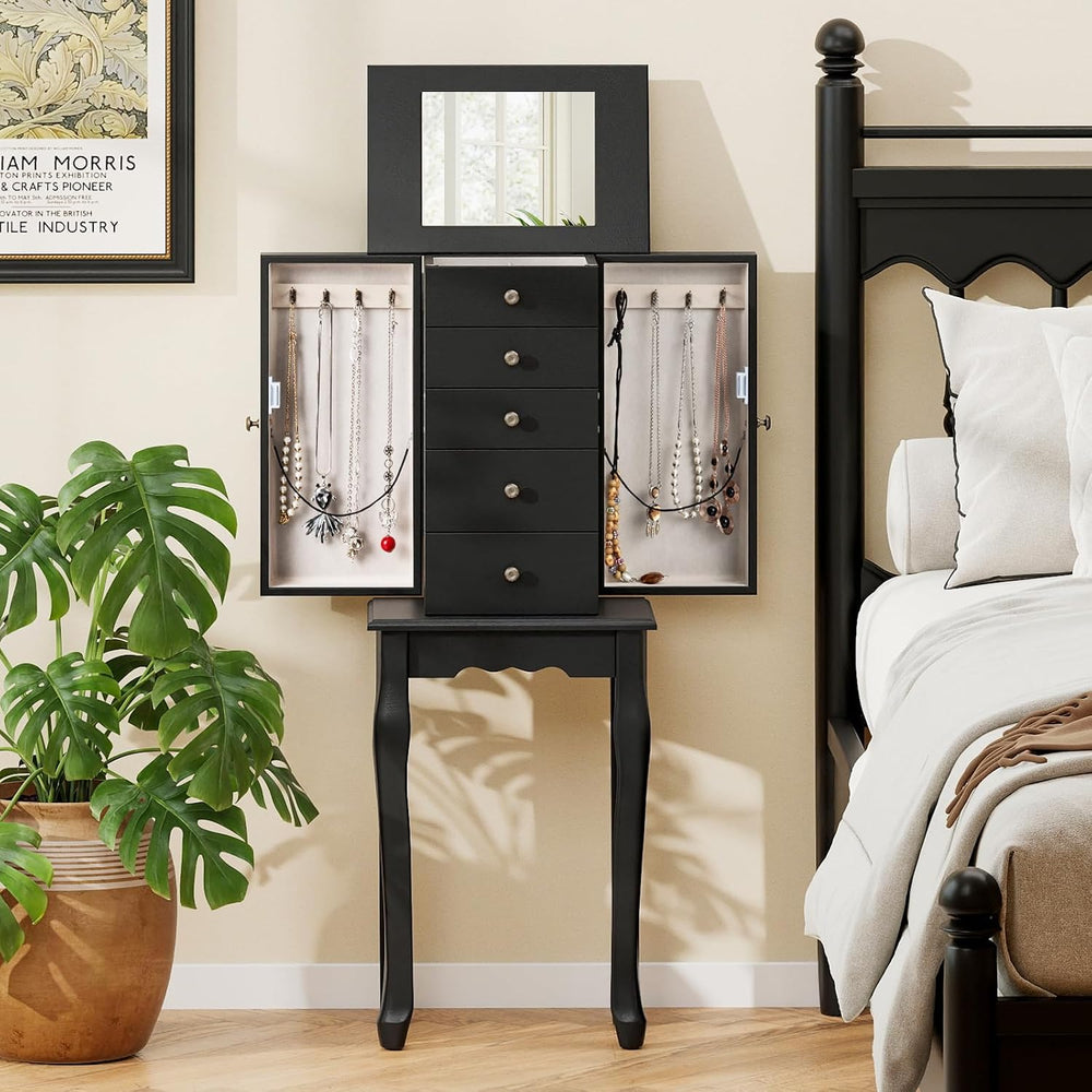 GOFLAME Standing Jewelry Armoire Cabinet with Top Flip Mirror, Jewelry Box Ch...