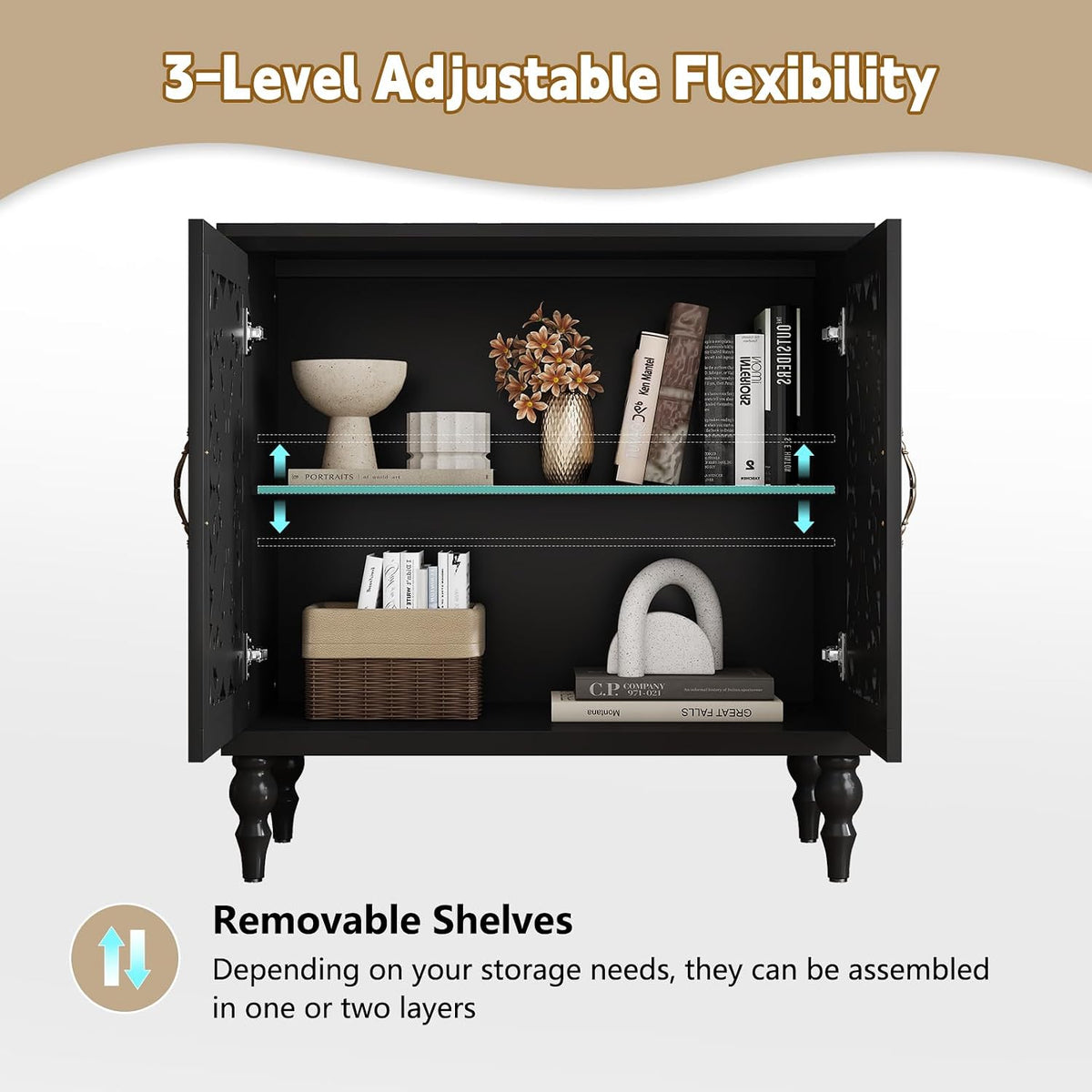 ARTPOWER Vintage Accent Cabinet with 2 Doors, Credenza for Living Room