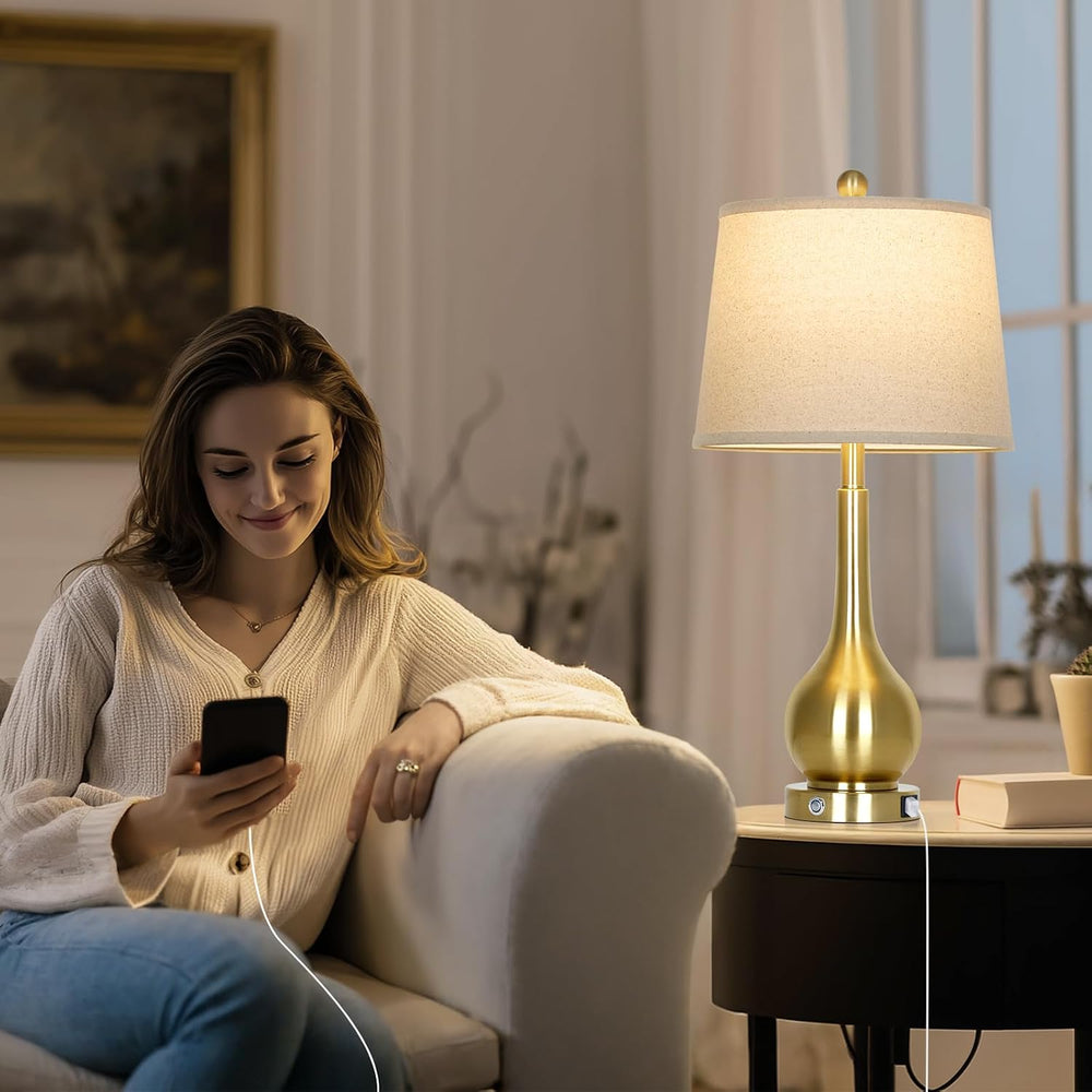 26" Gold Table Lamps Set of 2 for Living Room, Touch Control Bedroom Lam...