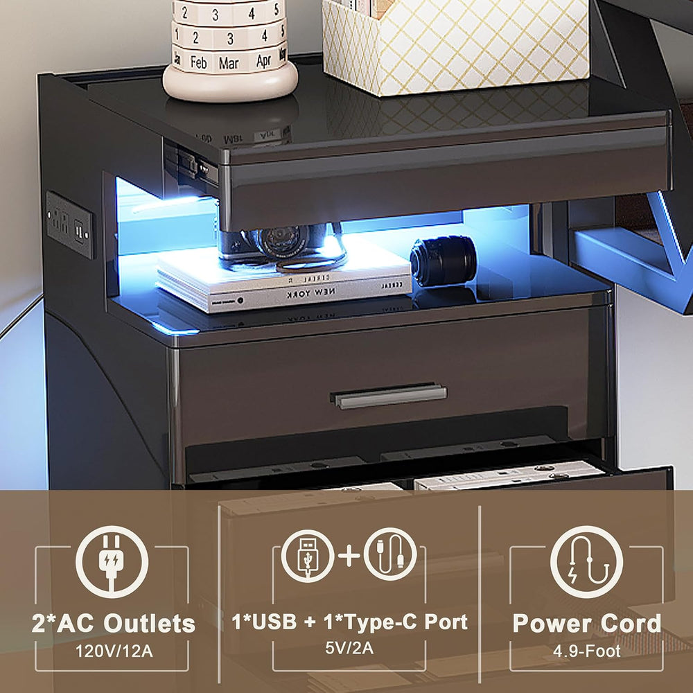 Treocho Led Nightstand with Hidden Space & Charging Station