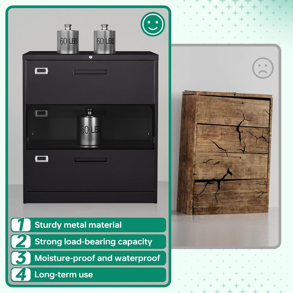 Letaya Lateral 3 Drawer File Cabinets with Lock, Metal Filing Storage Vertica...
