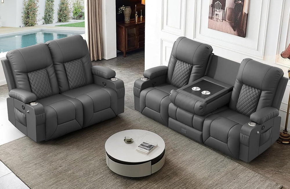 FURNIMAT Oversized Recliner Sofa Set with 2+3 Pieces in Living Room, PU Leath...