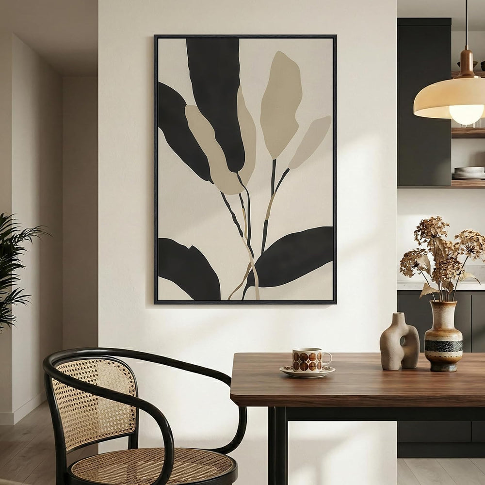 Framed Boho Neutral Abstract Botanical Wall Art for Living Room, 24x36 Inch