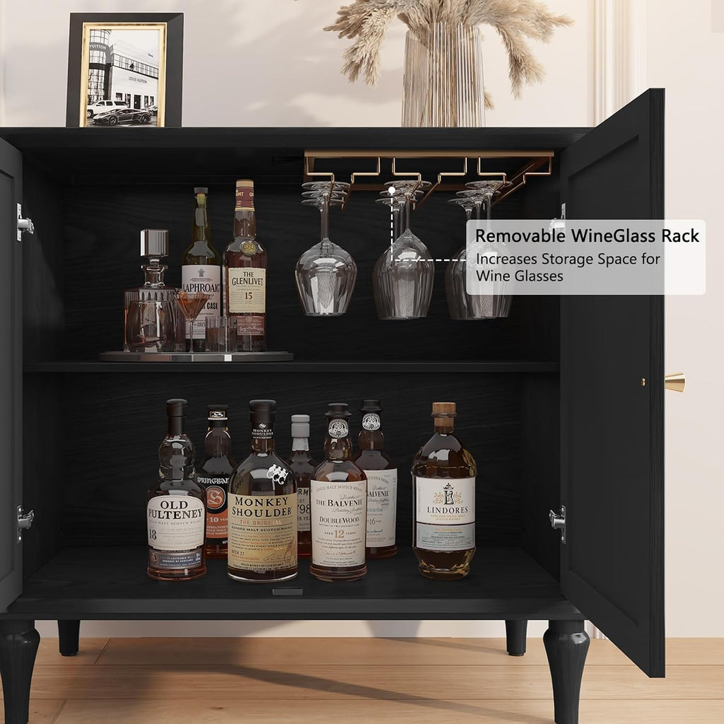 ARTPOWER Black Sideboard Buffet Cabinet with Storage, Mid-Century Modern Storage Cabinet with 2 Doors and Adjustable Shelves, Accent Style Sideboard for Entryway, Dining Room, Living Room