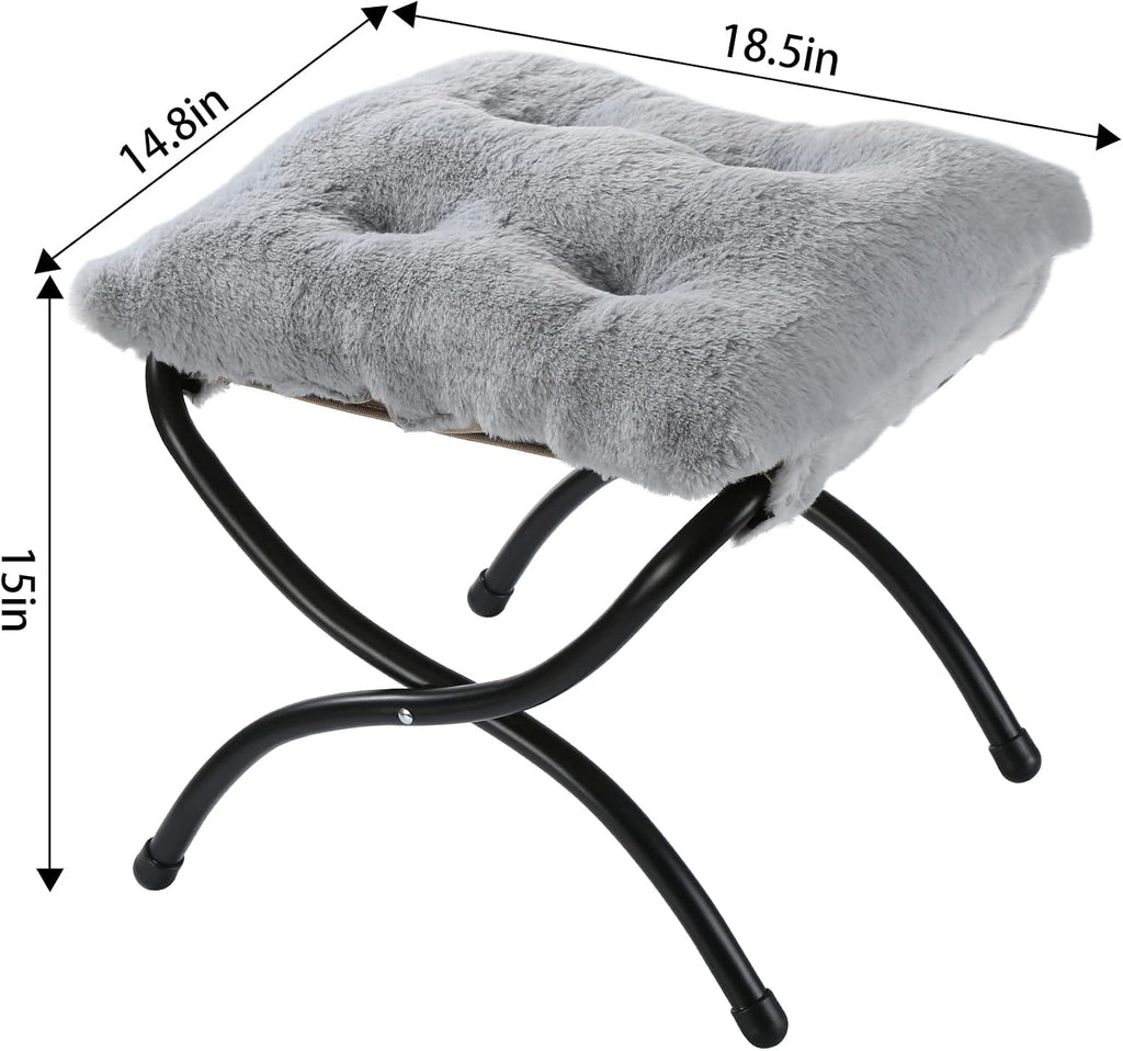 15" faux fur upholstered folding foot rest stool, package contents