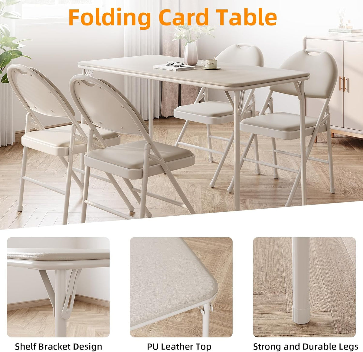 idealhouse 5 piece protable folding card table and on a desk or shelf