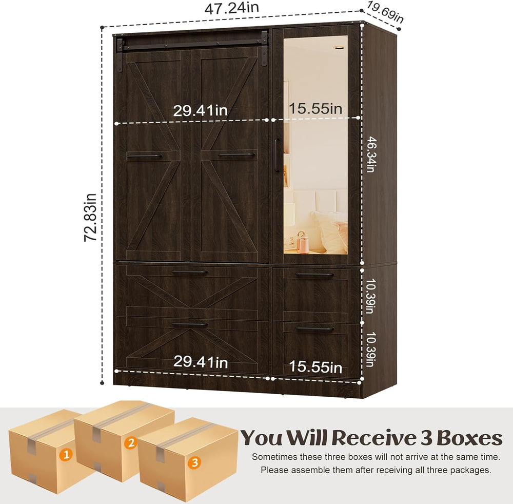 PAKASEPT Armoire Wardrobe Closet with w/Folding Sliding Barn Door