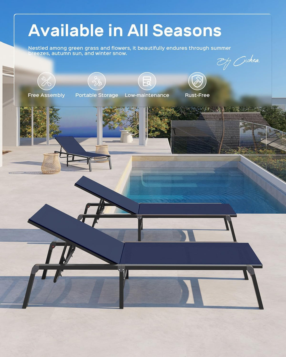 Ciokea Aluminum Chaise Lounge Ourdoor - Foldable & Assemble Free Outdoor ...