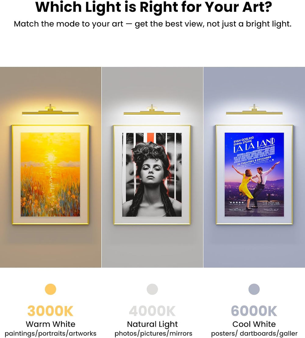 3 Pack Picture Light for Wall Cordless Rechargeable 16in Gold