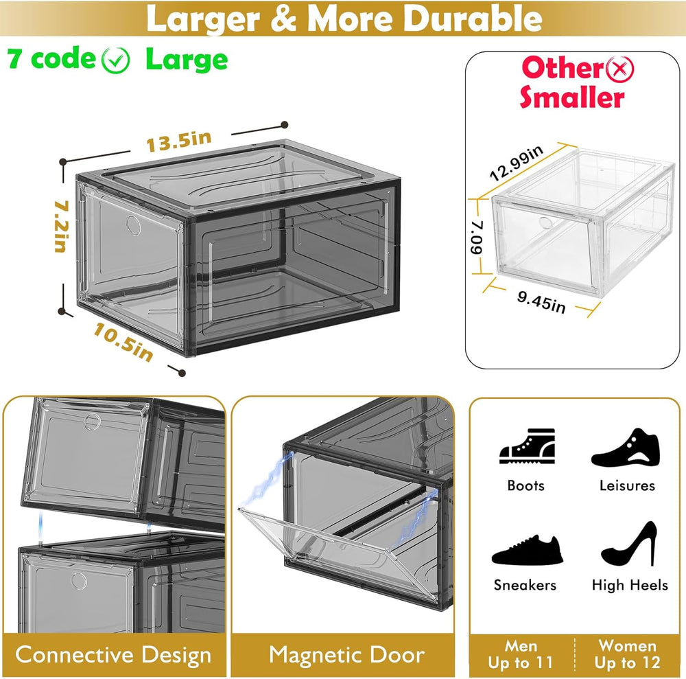 12 Pack Shoe Organizer, Stackable Shoe Storage Boxes with Magnetic Door