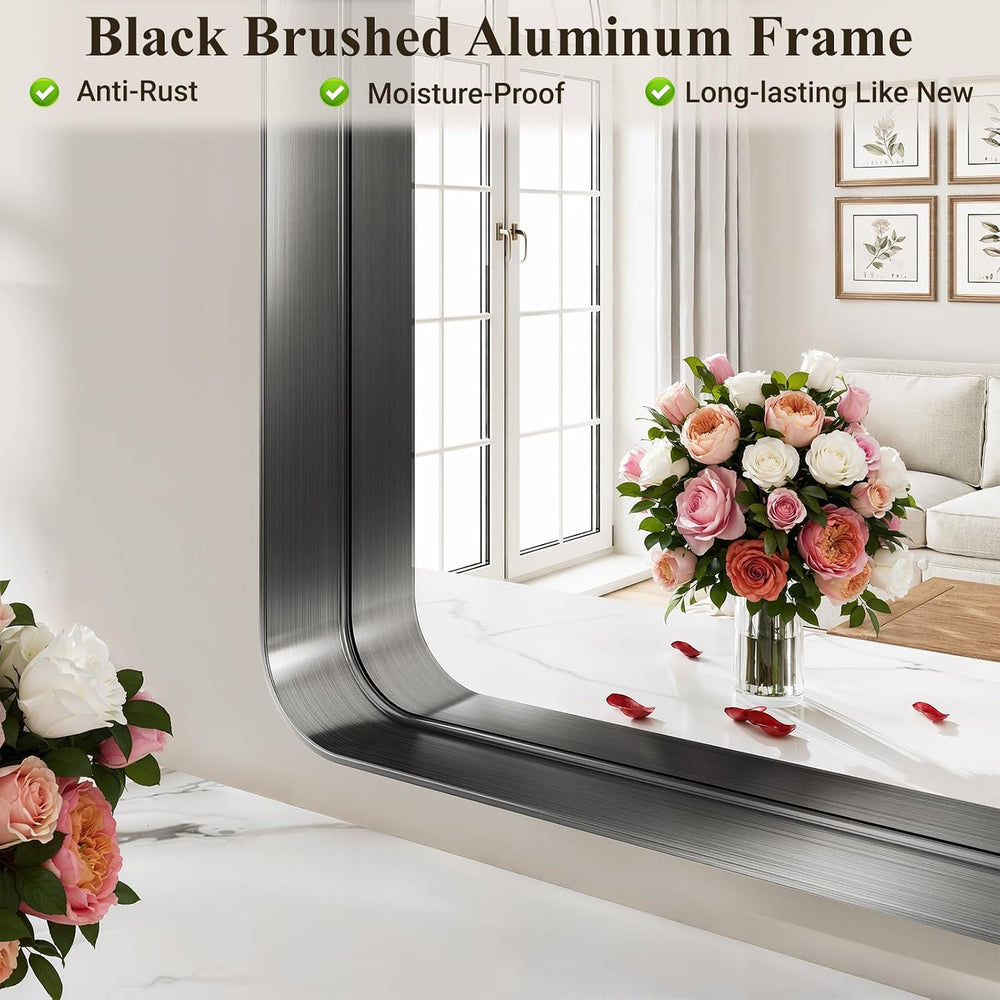 48"x30" Black Arched Mirror, Arched Wall Mirror with Metal Frame, W...