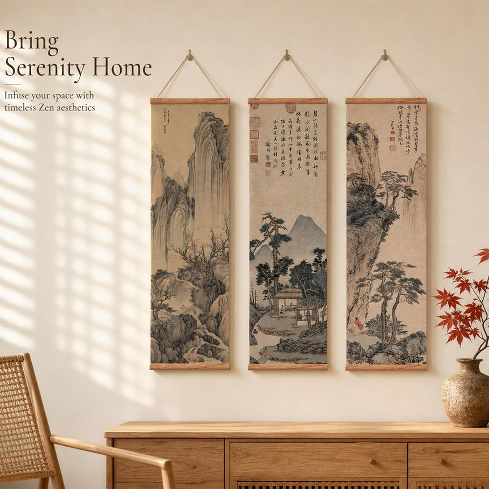 xinyuru Chinese Ancient Landscape Scroll Wall Art Poster, 3-Piece Set