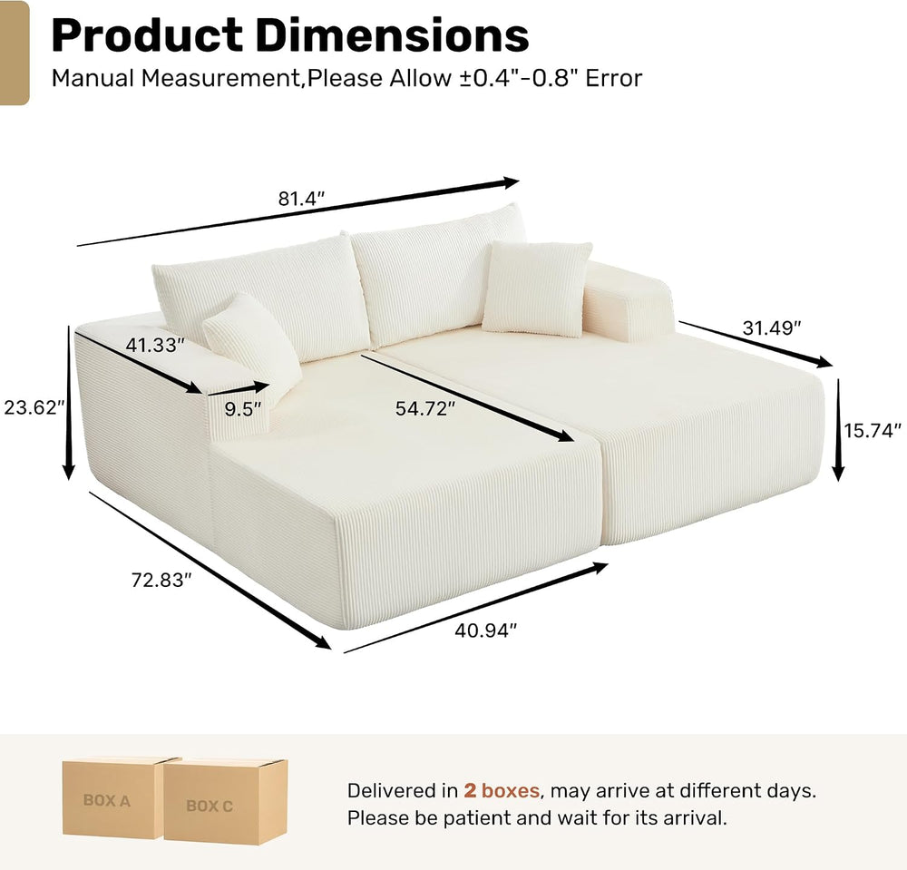 81" Oversized Chaise Lounge Chair Indoor,Boneless Sectional Double Chais...