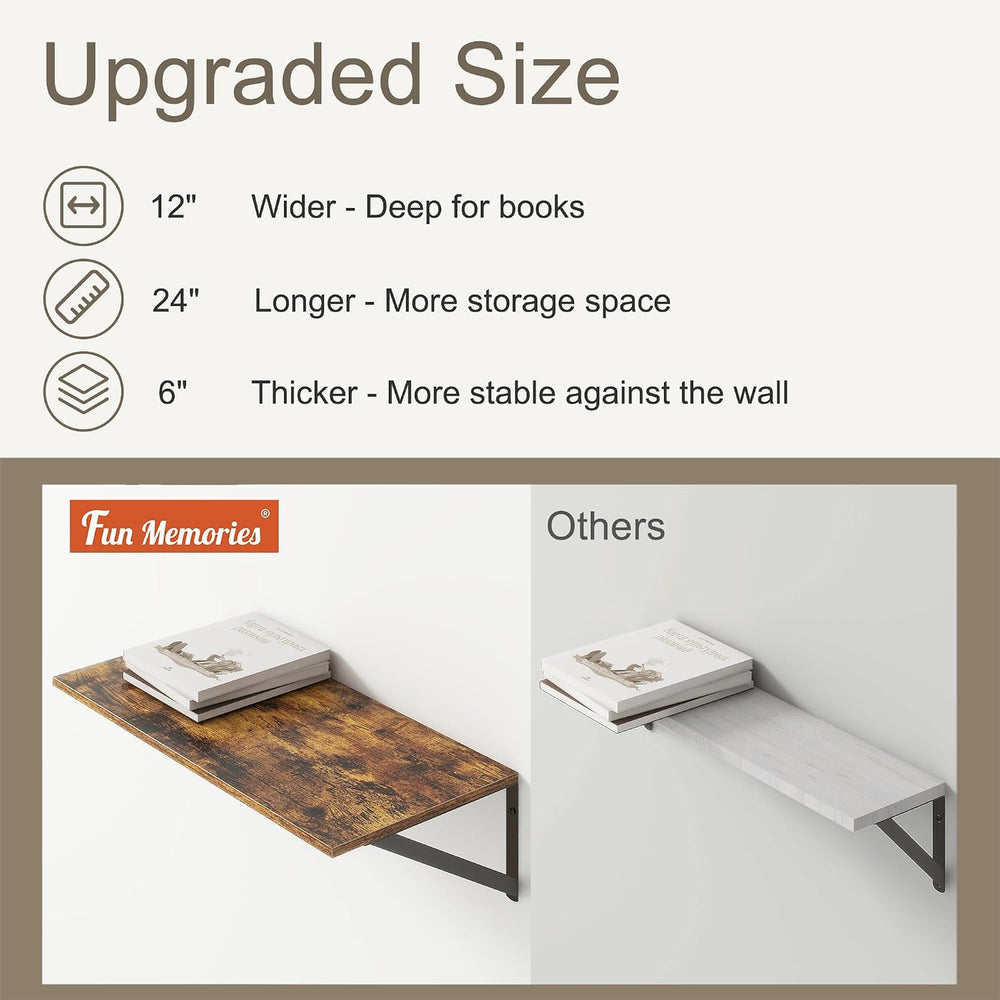 Deep Floating Shelves, 12 Inch Deep Floating Shelves for Wall, 24"W x 12...