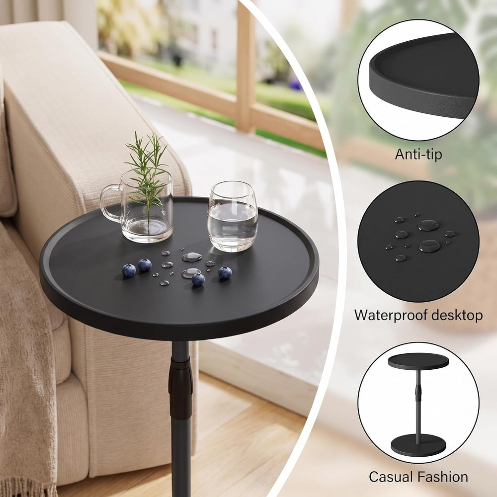 Adjustable Round Side Table, Pedestal Drink Table for Small Spaces