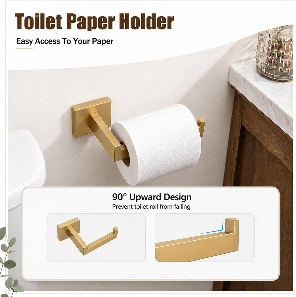 5-Piece Brushed Gold Bathroom Accessorys Stainless Steel Towel Bar Set