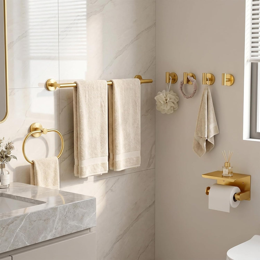 7-Piece Bathroom Hardware Accessories Set, SUS304 Towel Bar, Gold