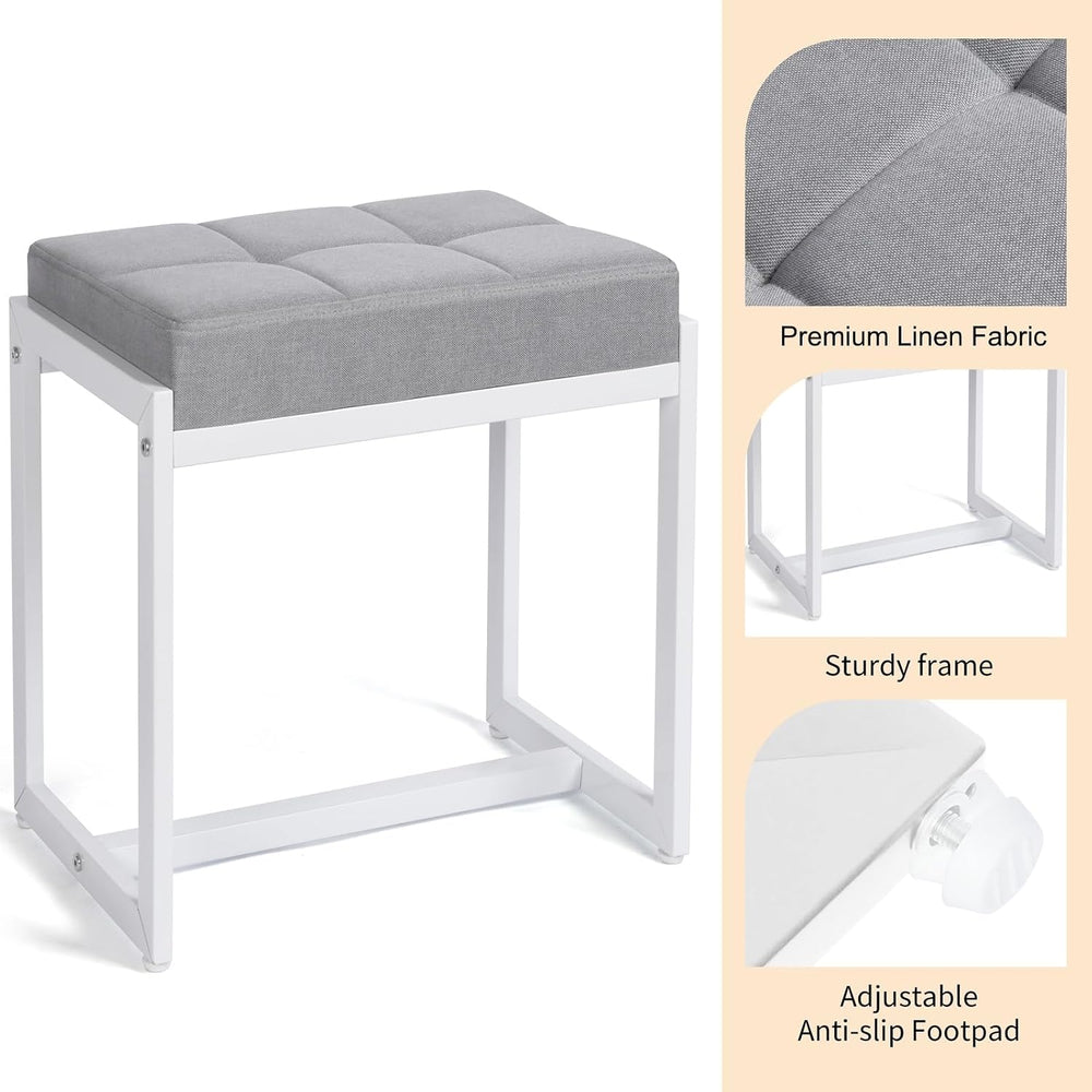 Vanity Stool, Vanity Chair Stools for Makeup Room, Square Linen Makeup Stool ...