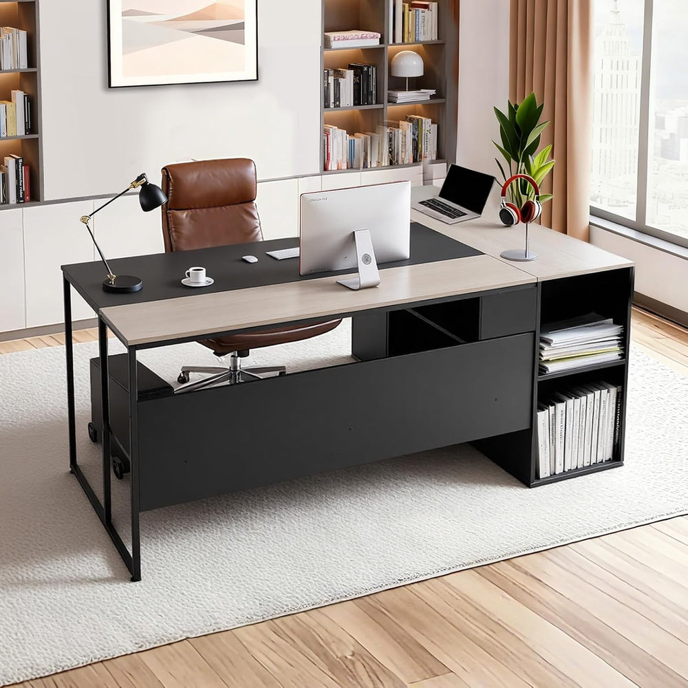 VEVOR 71" L-Shaped Executive Desk, Large Computer Desk with Drawers, Fil...