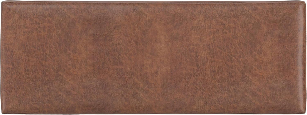 SIMPLIHOME Owen 48" Wide Vegan Leather Lift Top Ottoman in Saddle Brown