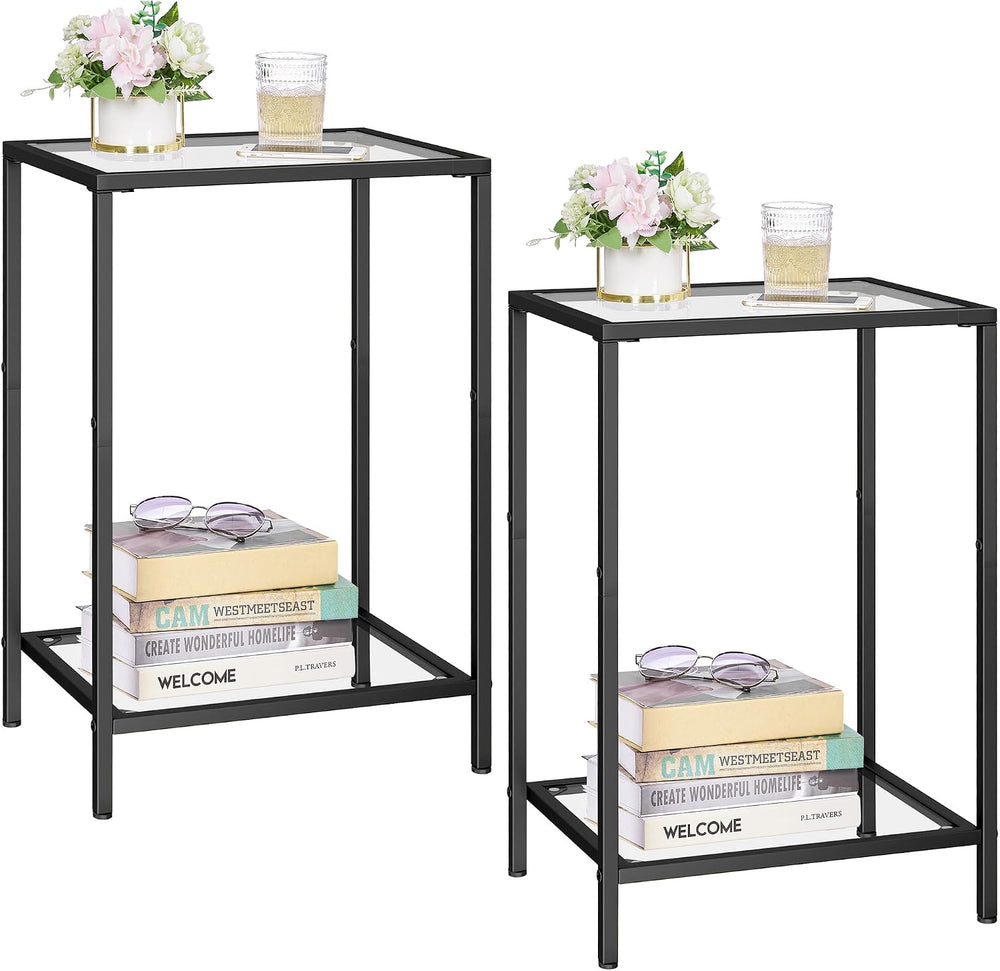 HOMSHO Side Tables Set of 2 with Tempered Glass, Slim End Tables