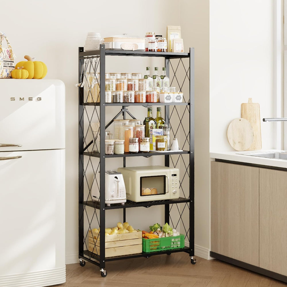Fenbeli 5-Tier Foldable Metal Storage Shelf with Wheels, 750 lb Capacity