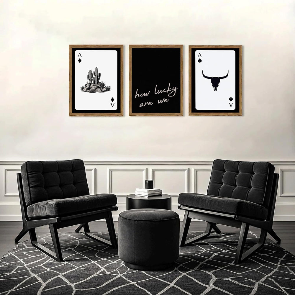 Western Wall Art Set of 3, Southwestern Cowboy Playing Card Wall Decor, Longh...