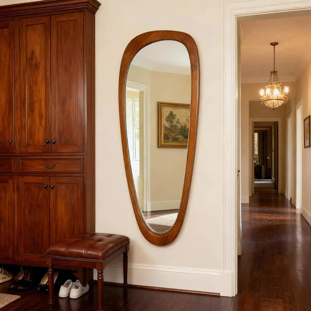 Full Length Irregular Wall Mirror, 60" x 22" Asymmetrical Wood Mirror