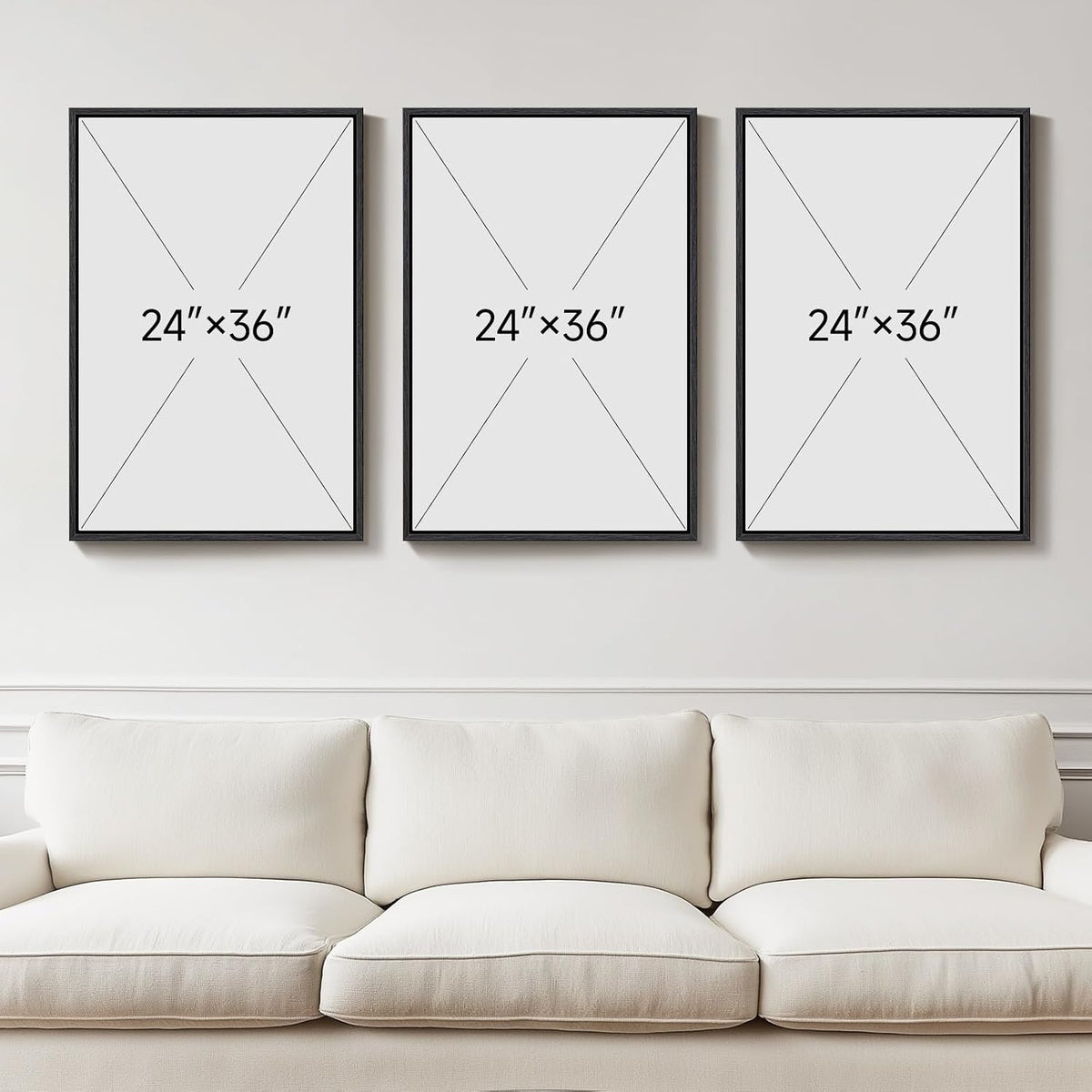 Framed Black and White Abstract Wall Art for Living Room, 3 Piece 24x36 In