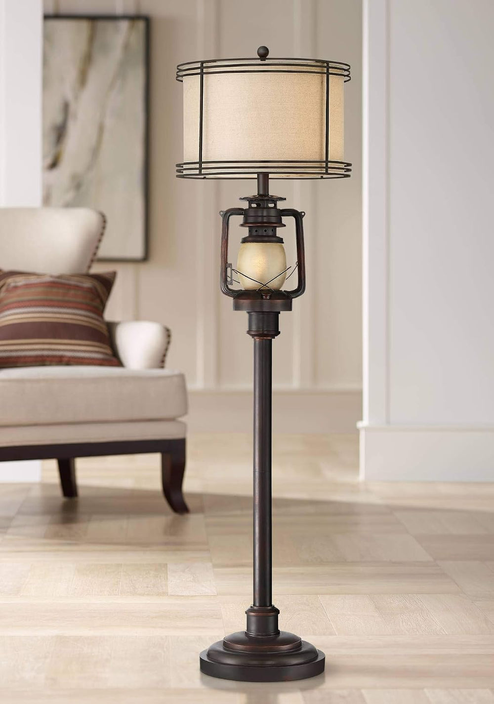 Regency Hill Henson 63" Tall Rustic Lantern Floor Lamp with Night Light
