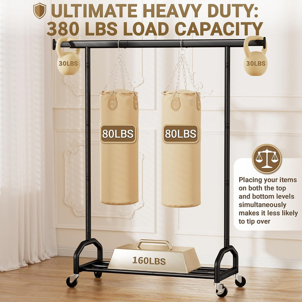 65" Metal Clothes Rack, Heavy Duty Rolling Clothing Rack 380LBS