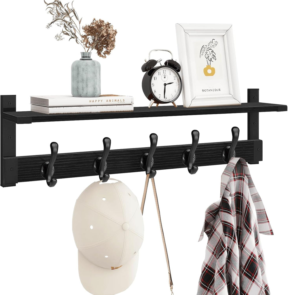 Homode Coat Hanger Wall Mount with Shelf, Hanging Rack with Storage, Black