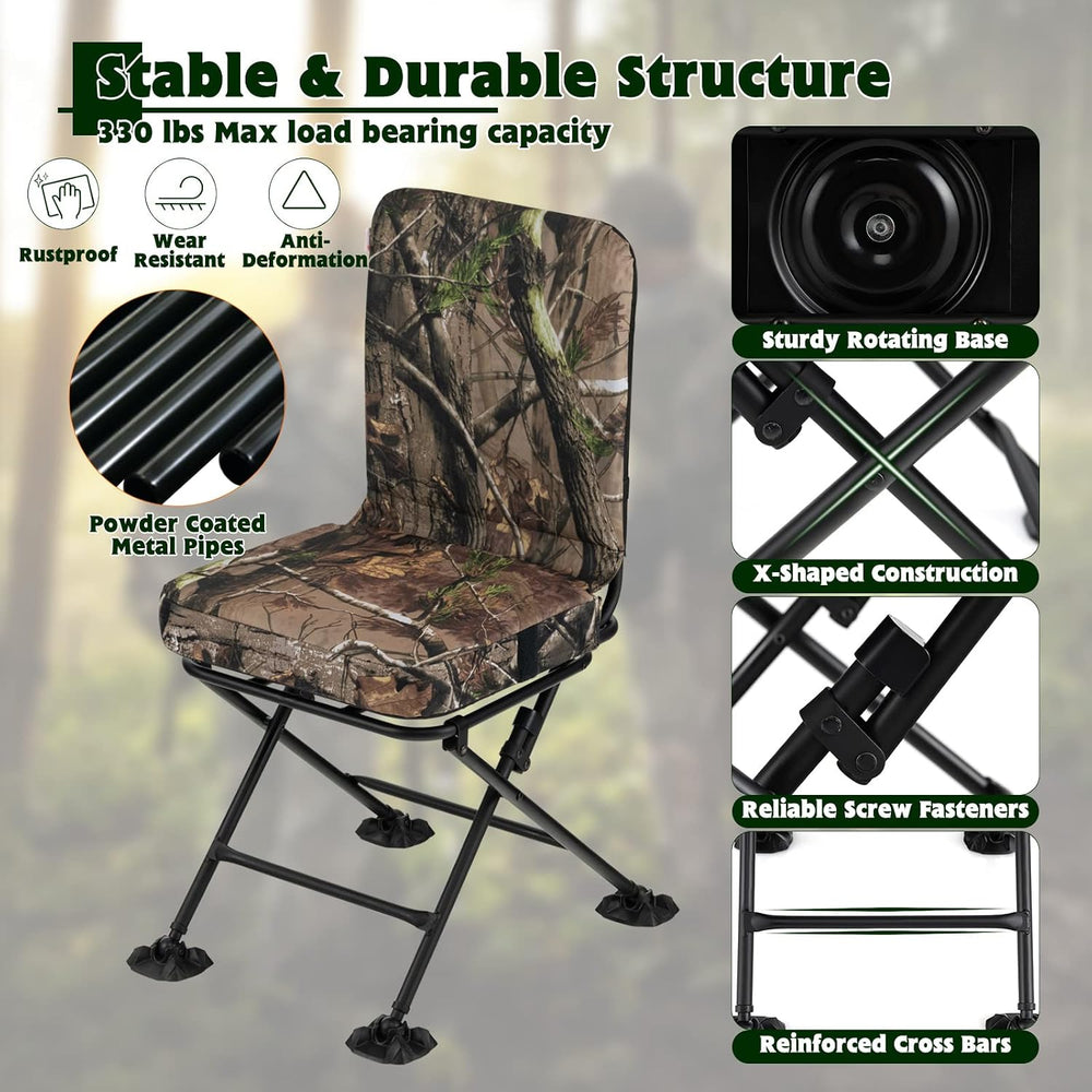 GYMAX Hunting Chair, 360 Degree Swivel Hunting Blind Chair w/ 3’‘ Oversized D...