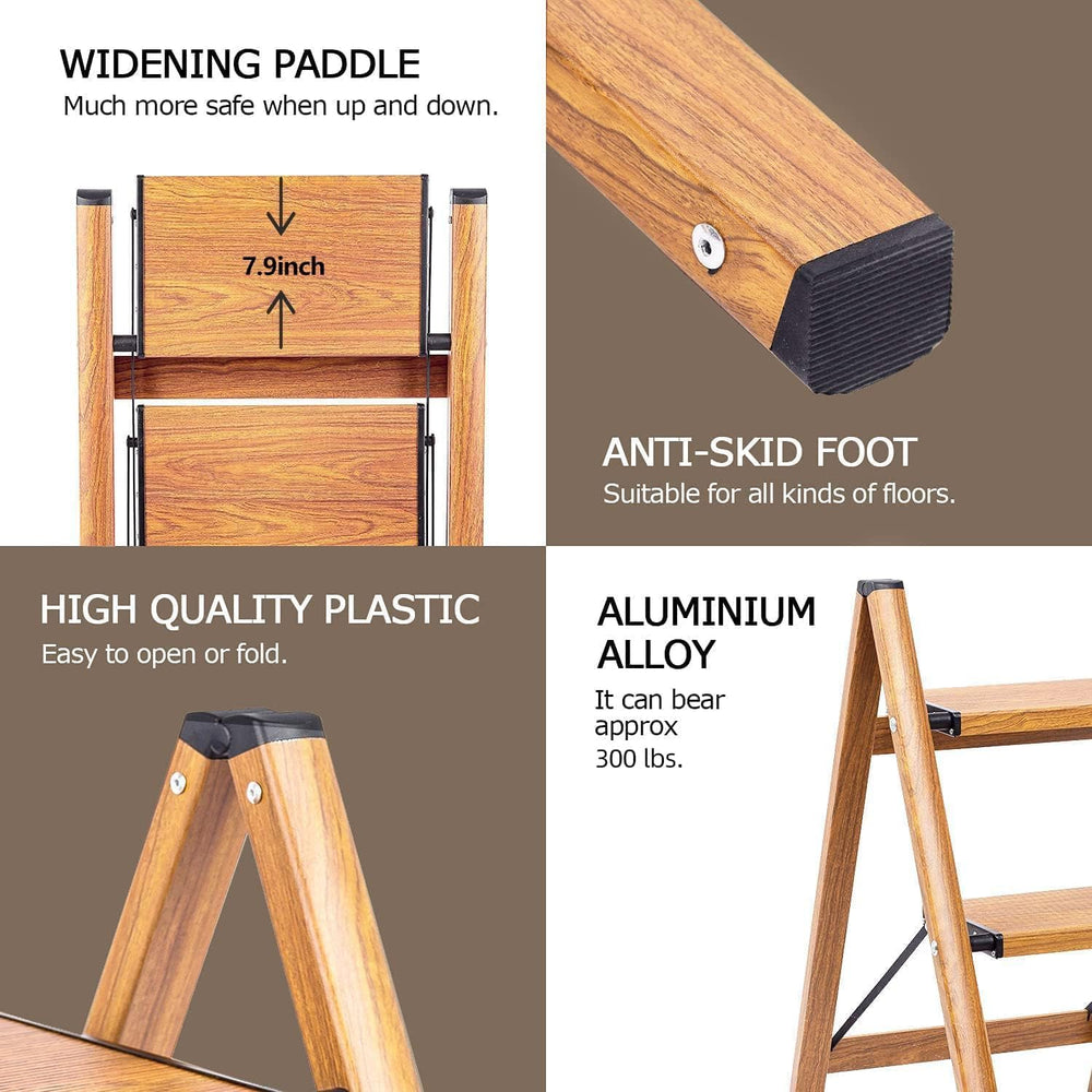 SOLADDER Step Ladder, Folding Step Stool, Lightweight Stepladder, 3 Step, Woo...