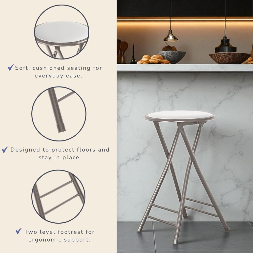 Lavish Home Folding Stool with Padded Backless Seat Set of 4, White, 24”