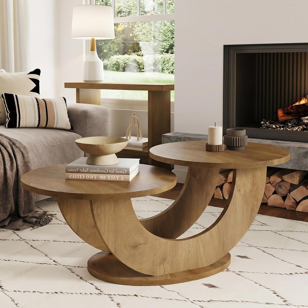 Tribesigns 45.3" Round Wooden Coffee Table, 2-Tier Farmhouse Center Table