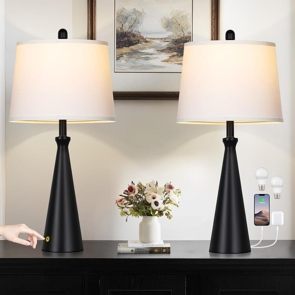 Rinweey 28" Black Table Lamps Set of 2, Touch Control Tall Living Room L...