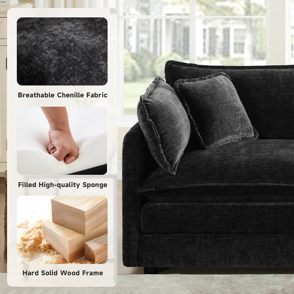76.7"Modular Sectional Sofa 2-Seater Chenille Couch Loveseat,Black1